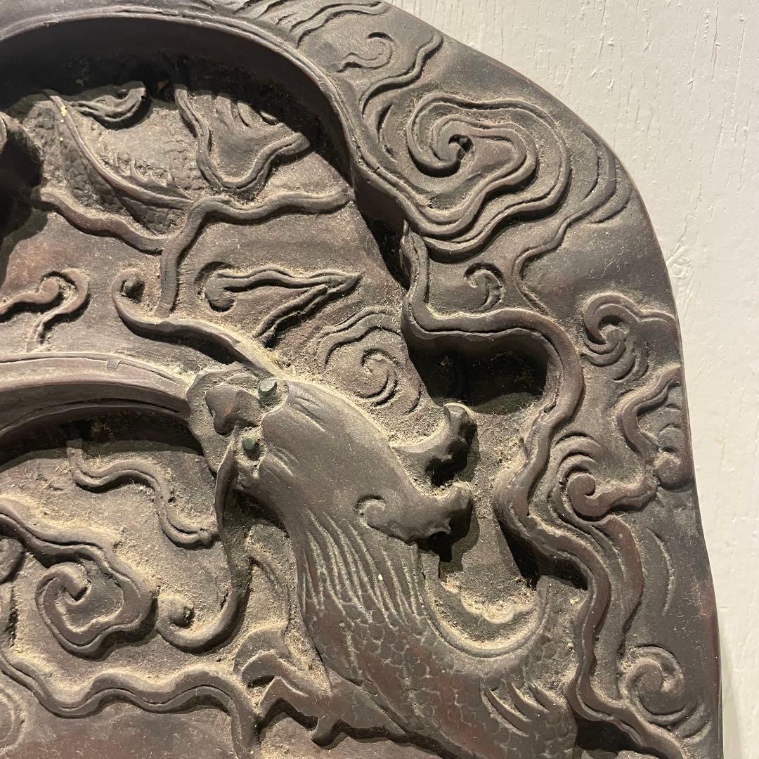 書道具 中国美術 古硯　龍彫刻大型硯 工芸 骨董品 インテリア コレクション