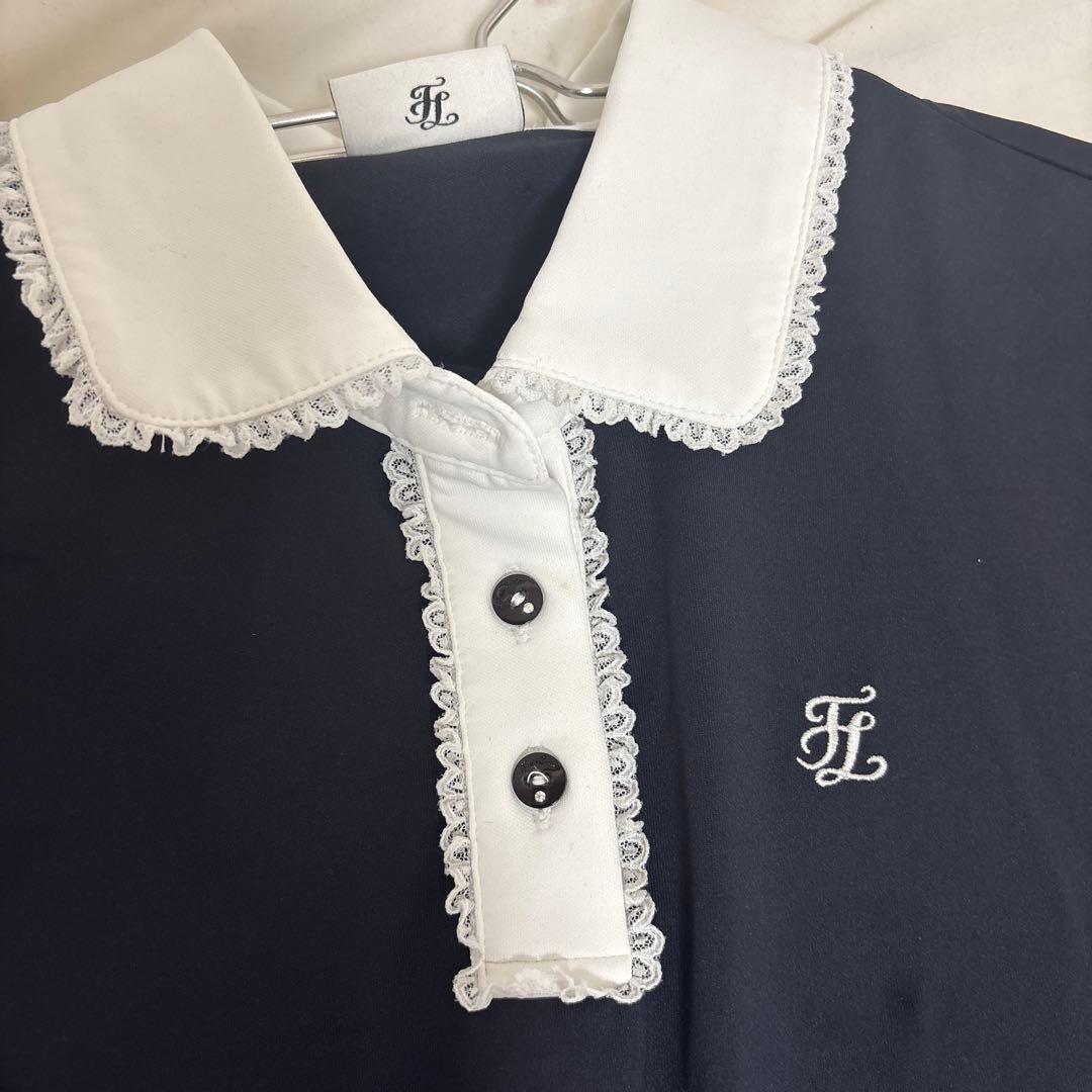 フェアライアー FAIRLIARネイビー レース襟 ゴルフシャツ ゴルフウェア
