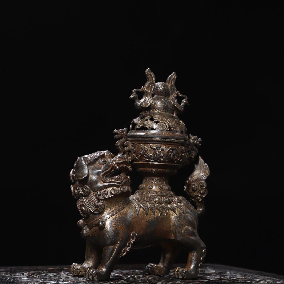 銅製獅子　置物 香炉　旧蔵　美術品
