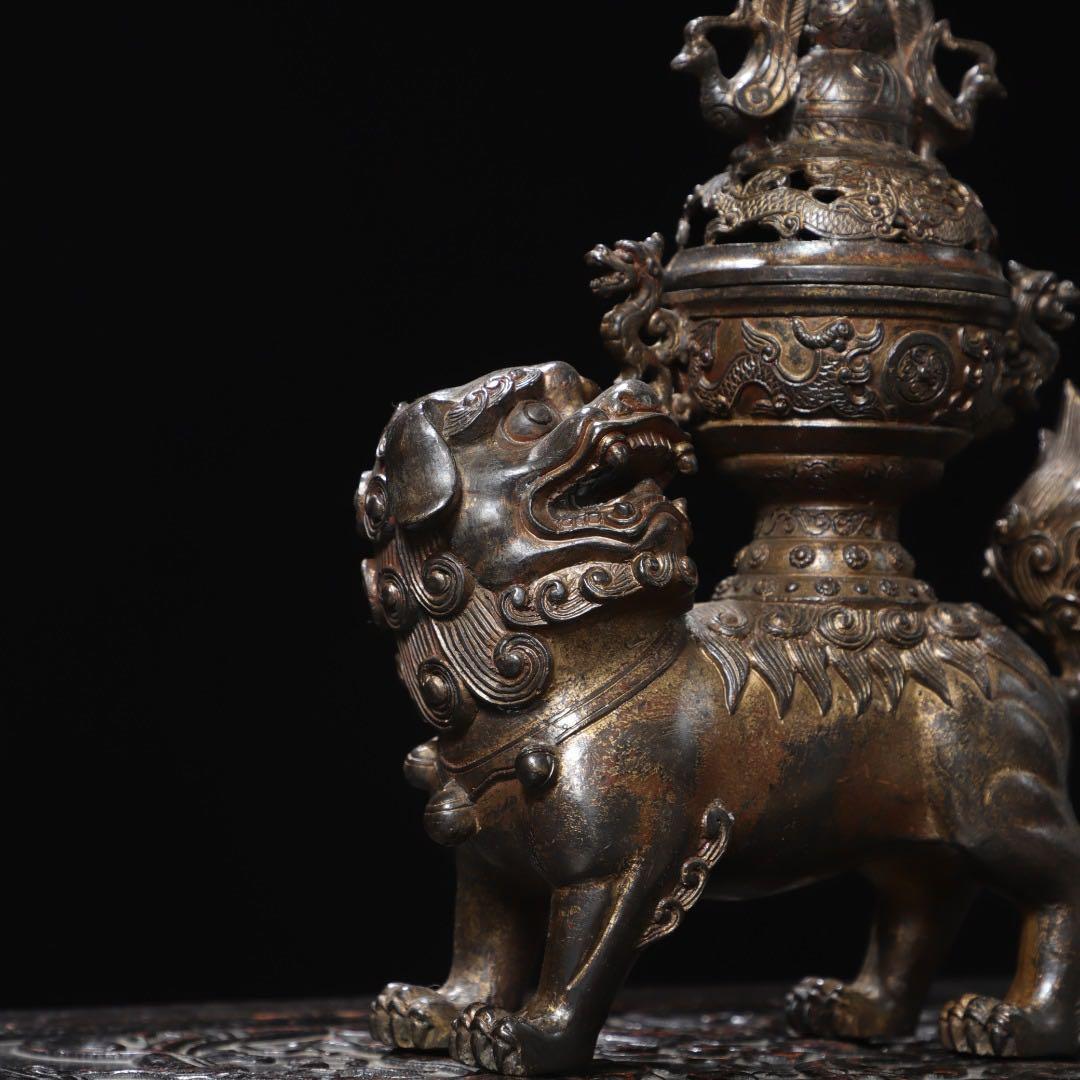 銅製獅子　置物 香炉　旧蔵　美術品