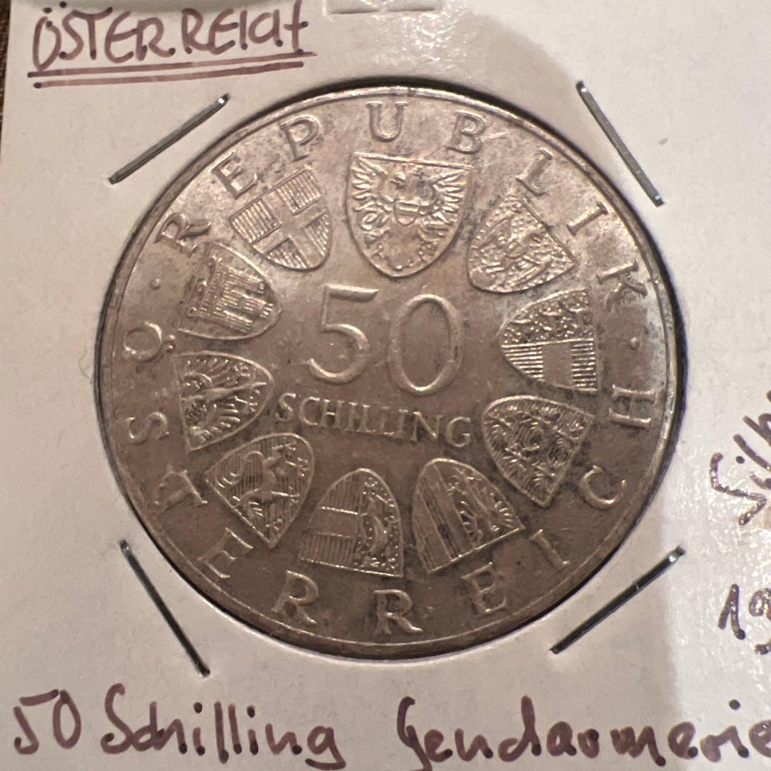 本物冷戦時代オーストリア1949-1974建国25周年50シリング記念銀貨　純銀