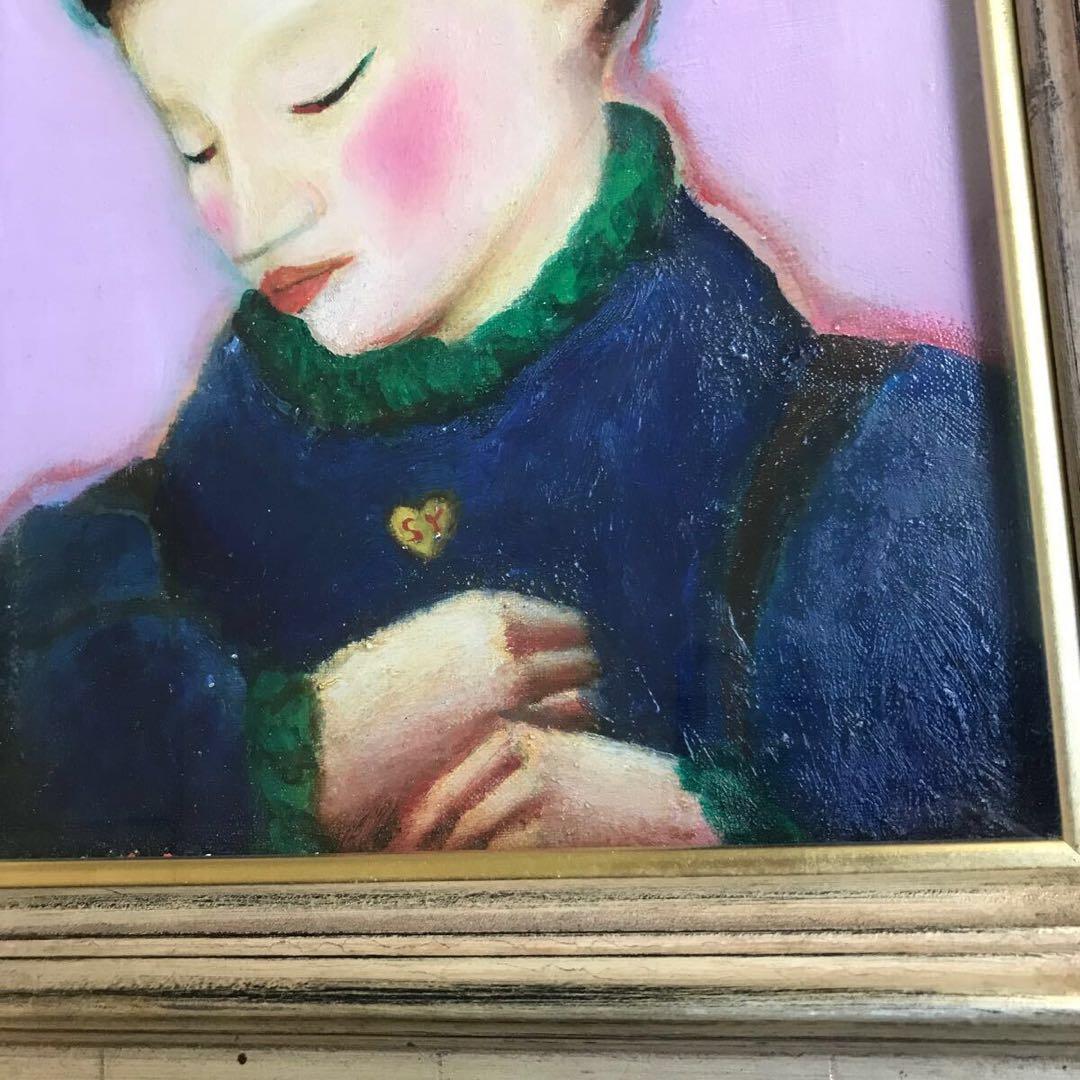 s*i様 真作保証 山田修市 「仕草」 原画 オリジナル F3号 油彩画 ガラス