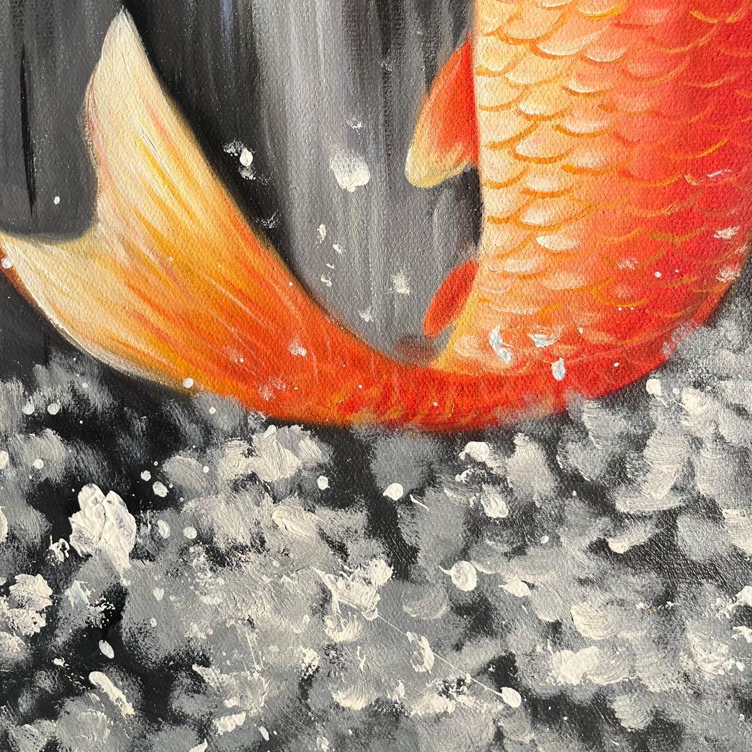 （大型）手書き油絵 鯉の滝登り 肉筆絵画 インテリア 油彩画