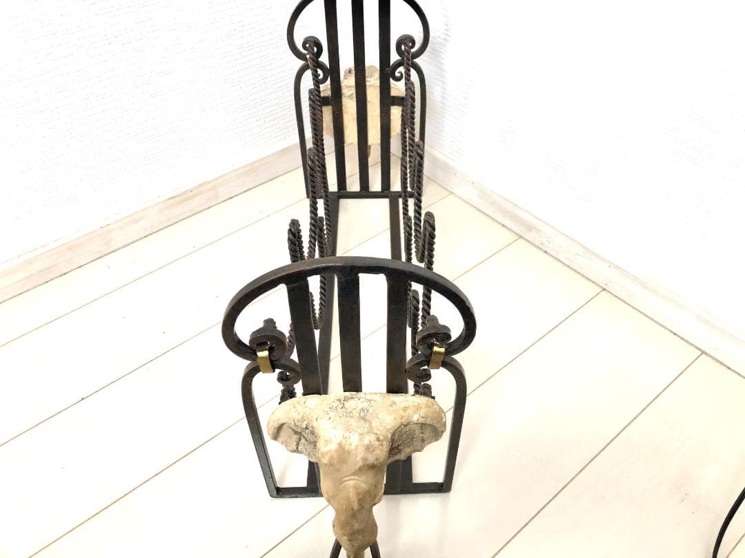 【レア・アンティーク】アイアンラック 石像彫刻 ワインラック 8本収納可 象顔