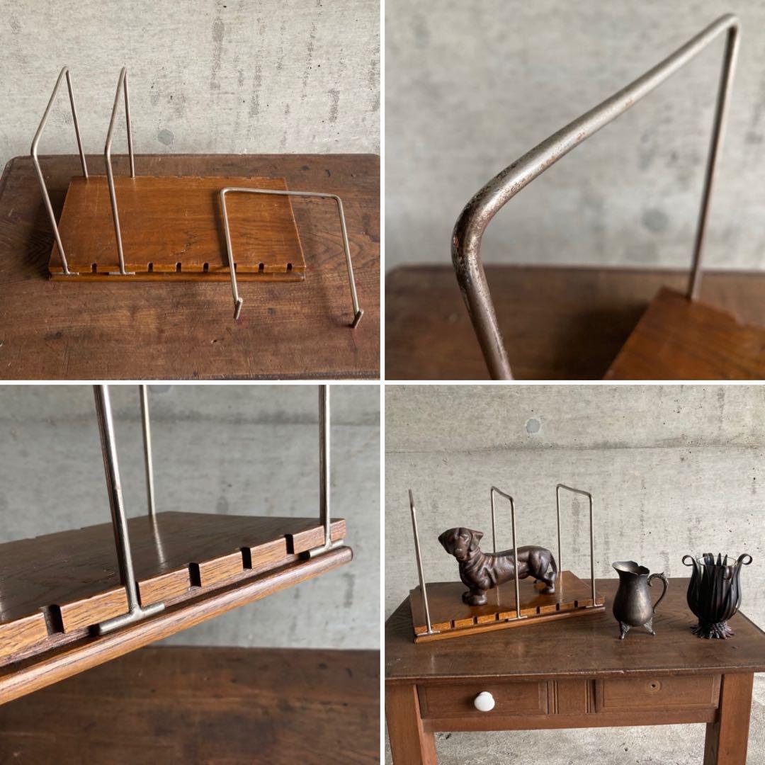 古い味のある本棚 書類 飾り台 スタンド ラック 木製 金属 レトロ ビンテージ