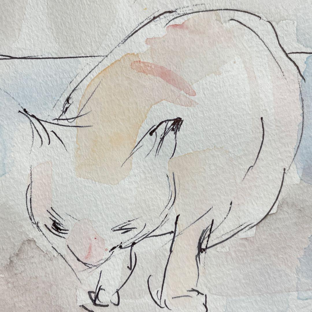 【原画】猫 水彩画｜静かな時間｜画用紙・121×251mm｜額装イメージ有