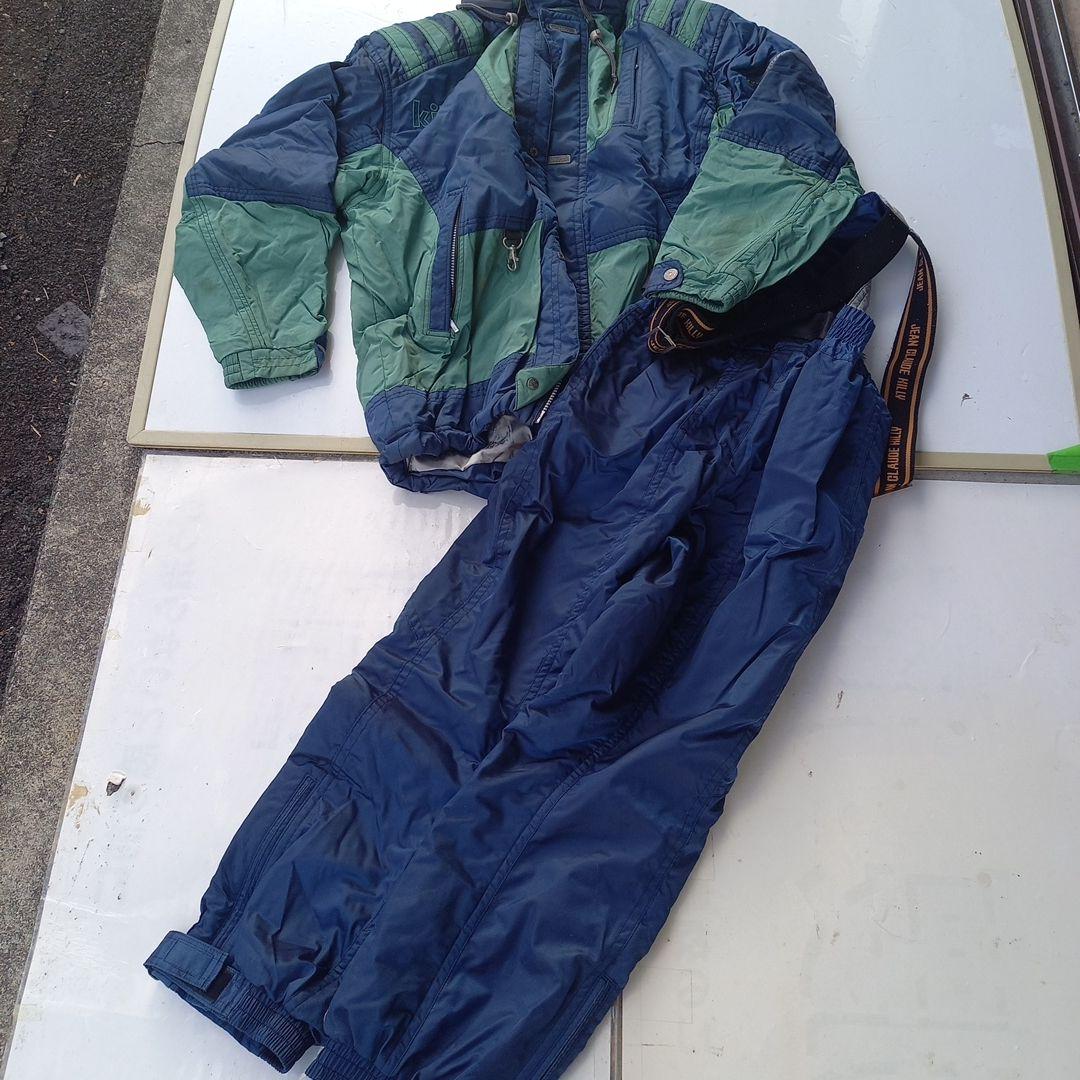 スキーウェア メンズ 緑と青のナイロン製