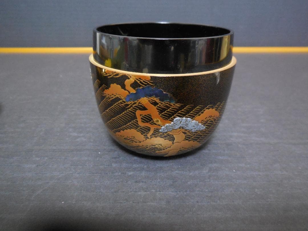 茶道具　中村宗尹　作　棗　　甲金蒔地　松波蒔絵　　共布・共箱・しおり