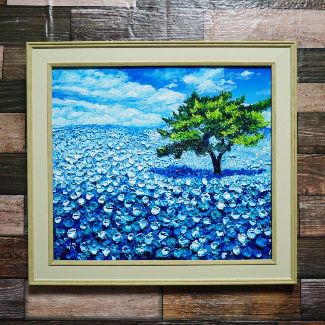 油絵 ネモフィラ畑【色紙】