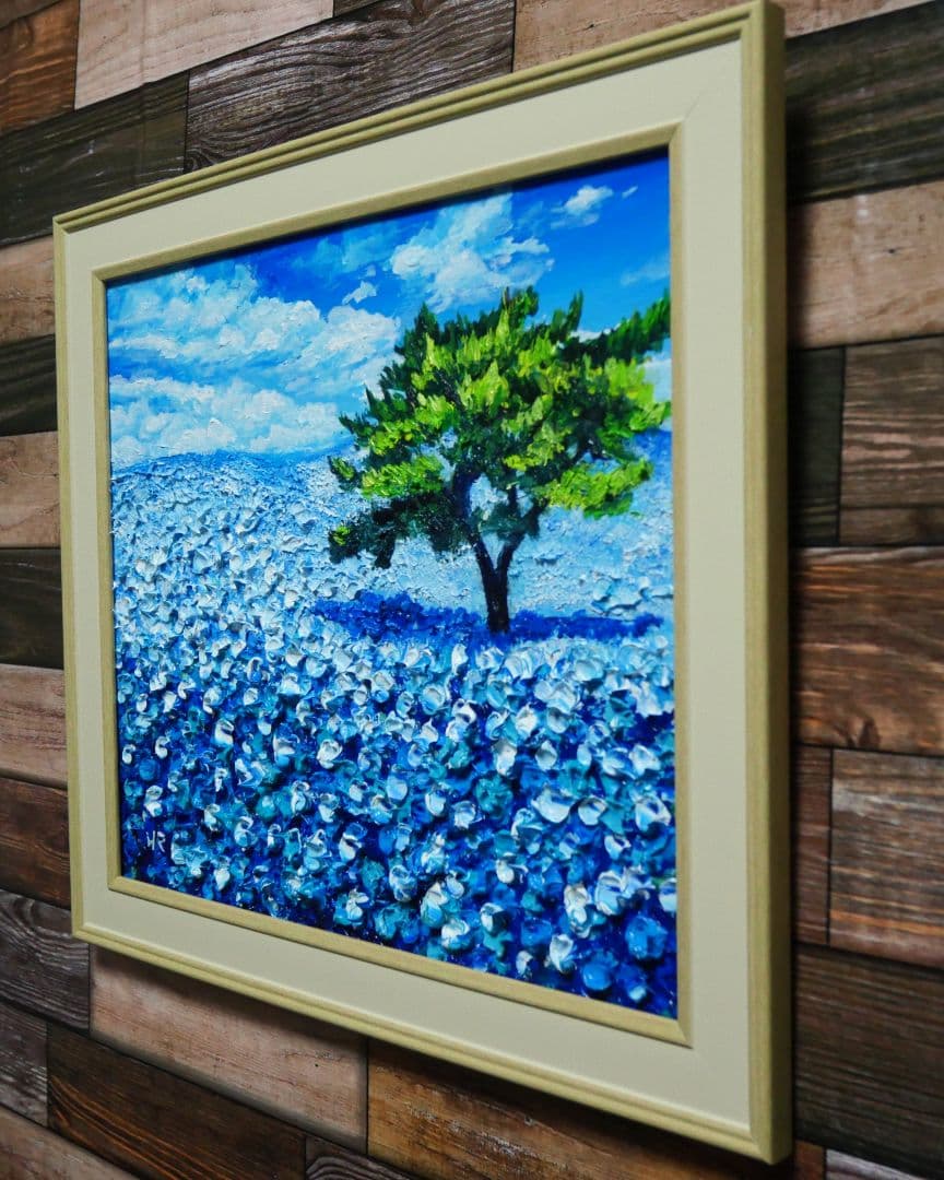 油絵 ネモフィラ畑【色紙】