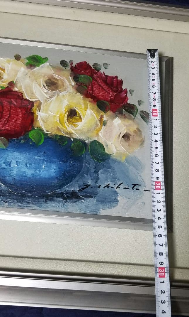 真作 F3 「薔薇」 肉筆油彩画 油絵　ガラスあり