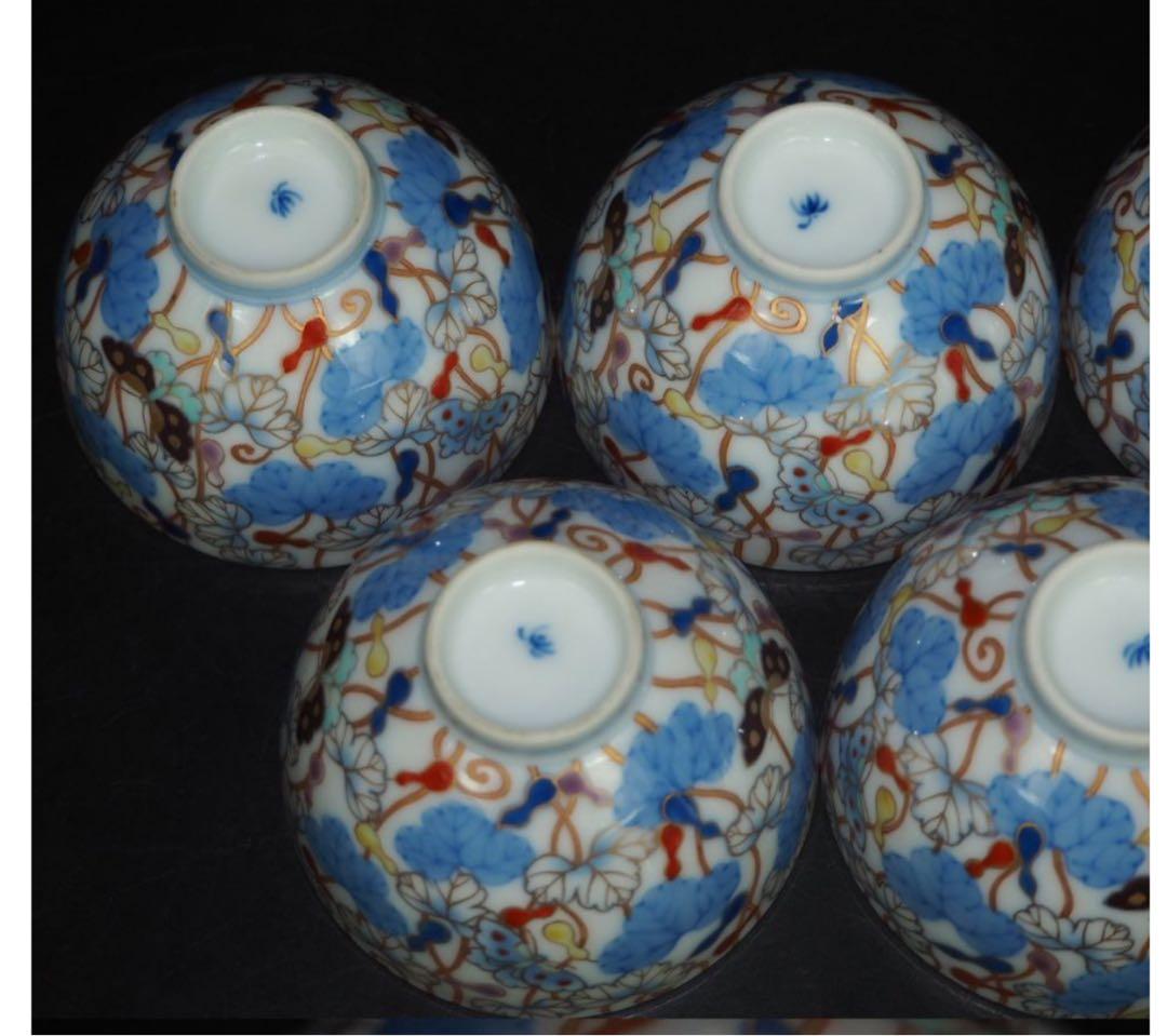 送料無料　明治時代 オールド香蘭社 / 香蘭社 総手書き染錦瓢箪文茶碗