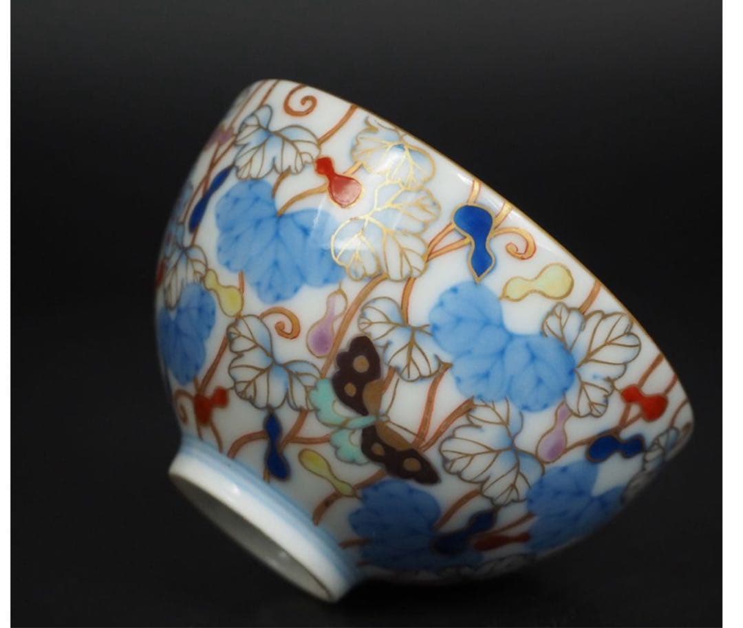 送料無料　明治時代 オールド香蘭社 / 香蘭社 総手書き染錦瓢箪文茶碗