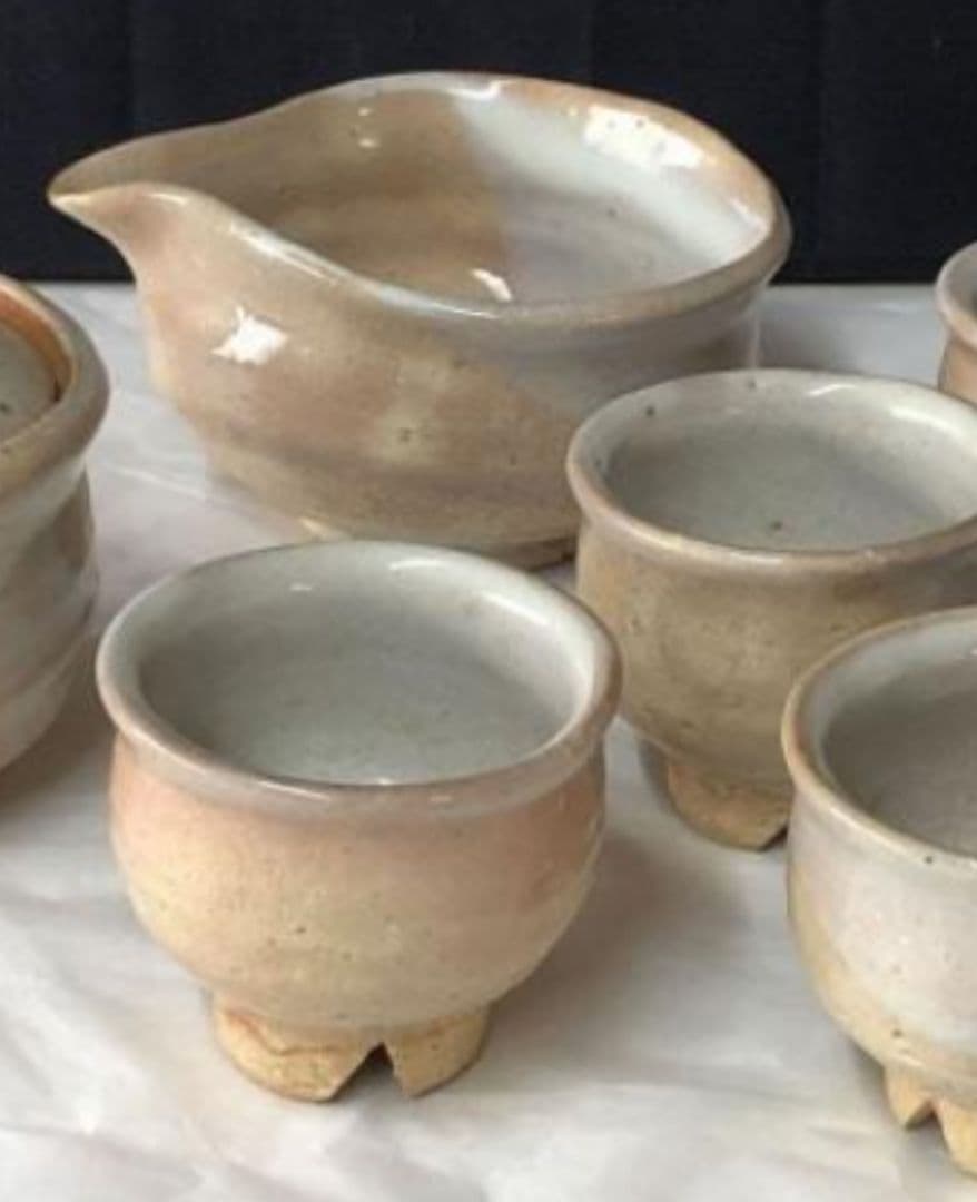 萩焼茶器セット 松綠 特注栃の木お盆付き