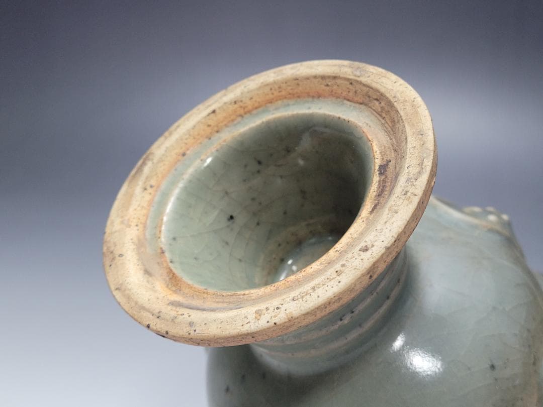 青磁 神獣装飾 香炉 元明時代 幅約11.9cm