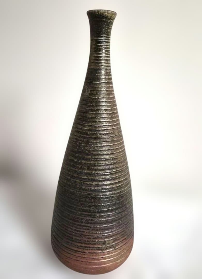 備前焼『小西　陶古』鶴首窯変花瓶【未使用】お箱　栞付き