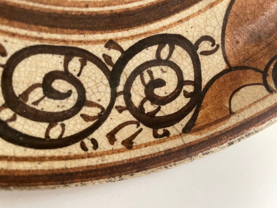 骨董　アンティーク　絵瀬戸　絵志野　鳳凰唐草文様　行燈皿　丸皿　石皿　瀬戸