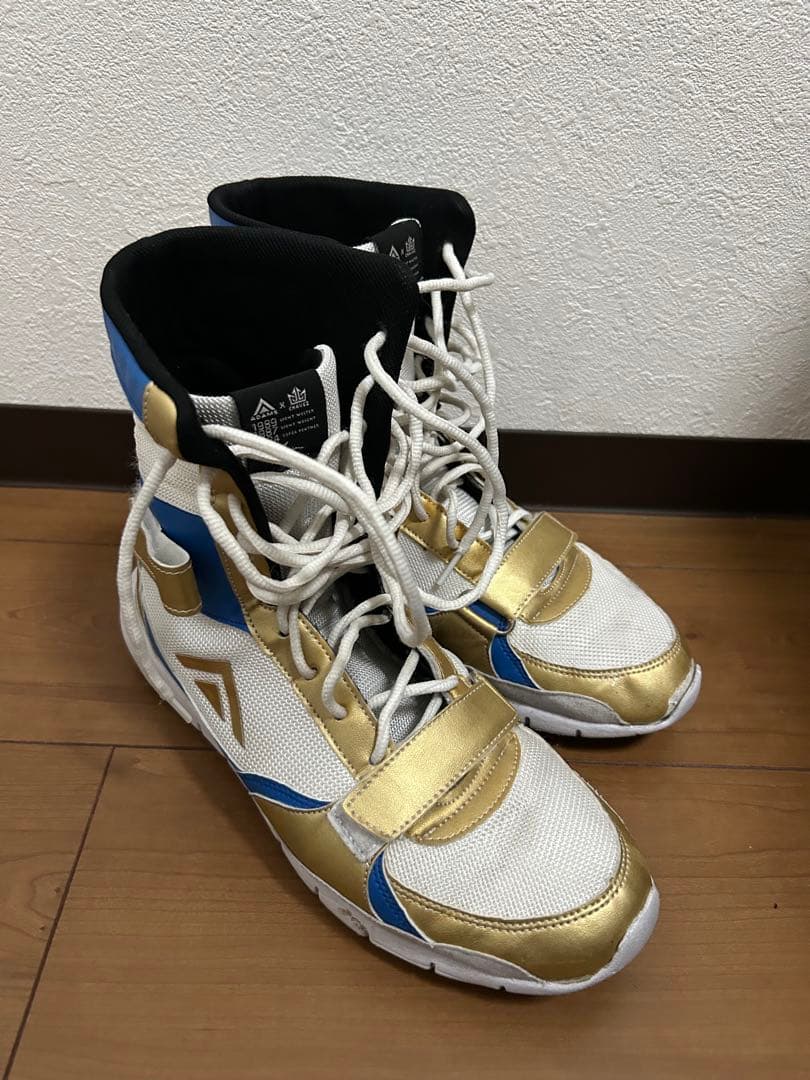 アダムスADAMS ボクシングシューズ ハイカット ホワイト/ゴールド/ブルー