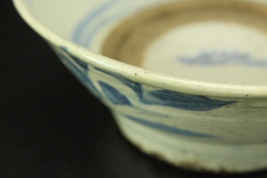 青花 碗 古染付 花弁文様 中国美術(メ1696)