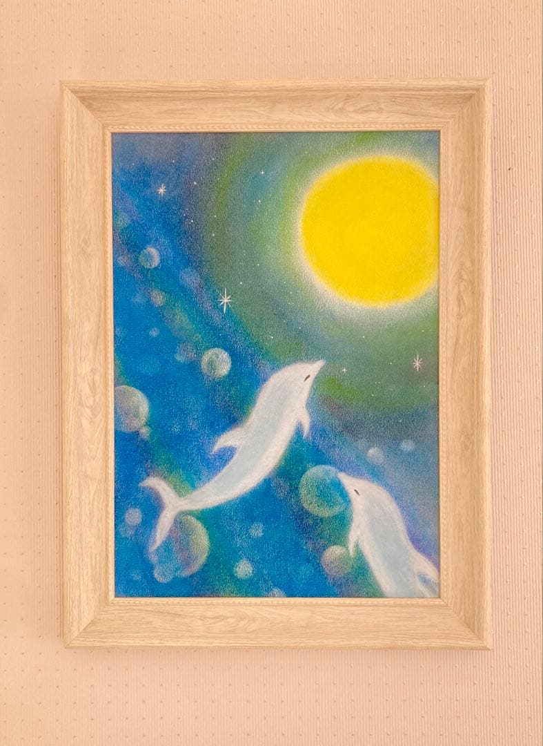 『月夜に泳ぐイルカ』パステルヒーリングアート