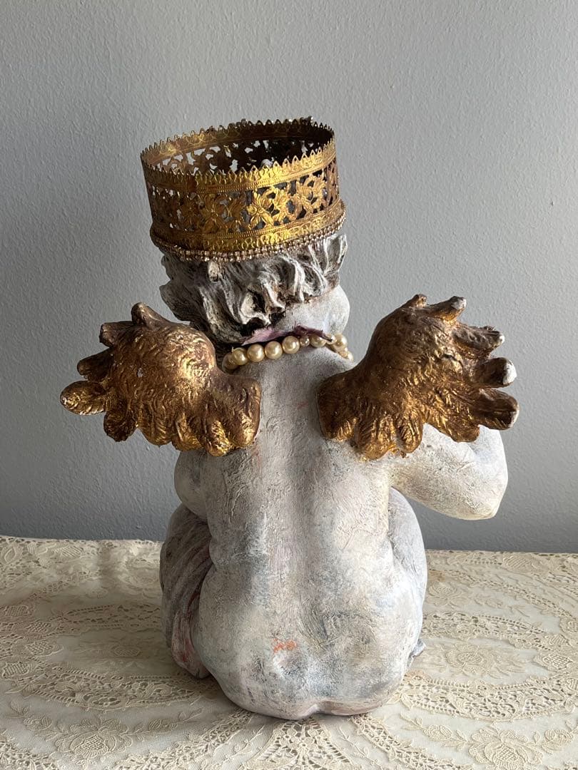 フランス製 ビンテージ アンティーク調 天使像 石膏製 室内装飾オブジェ