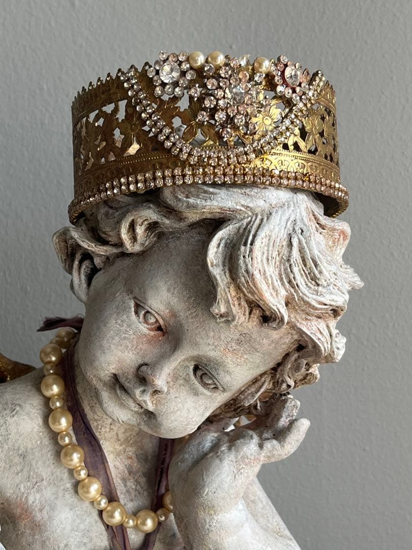 フランス製 ビンテージ アンティーク調 天使像 石膏製 室内装飾オブジェ