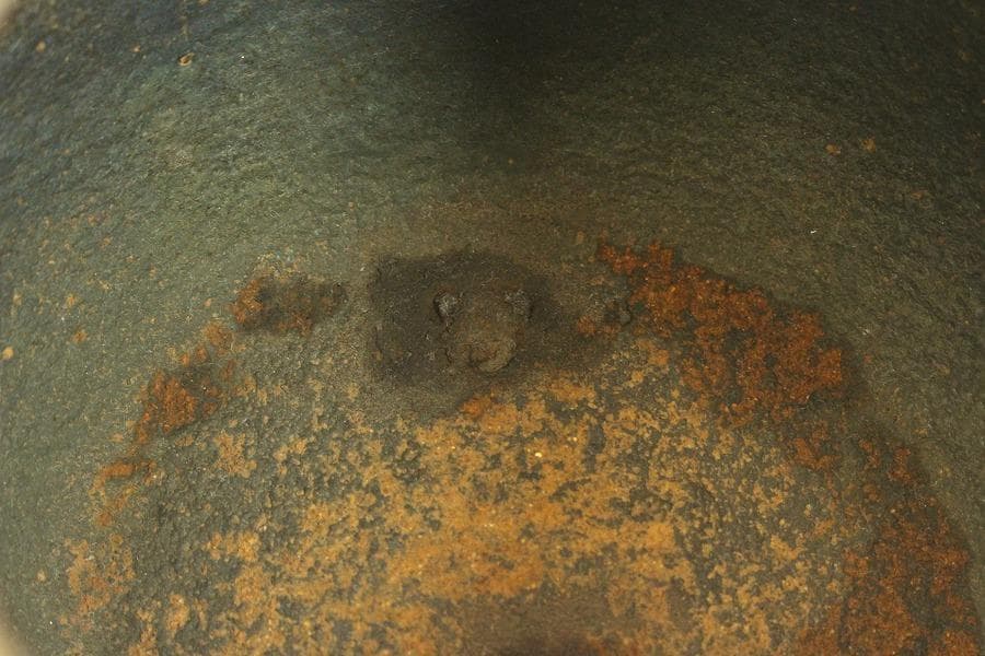 有山金生堂造 丸形 輪花 鉄瓶 在銘 時代物(A924)