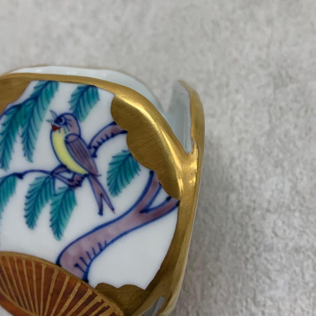 蓋置 高野昭阿弥 団扇 共箱 花鳥 金 茶道具 茶の湯