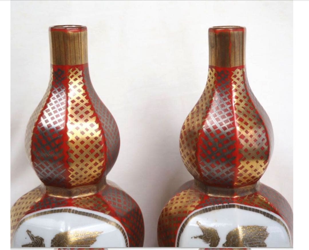 送料無料　日展作家、現代美術展審査員　九谷焼名工　山岸政明作　瑞鳥図徳利　共箱