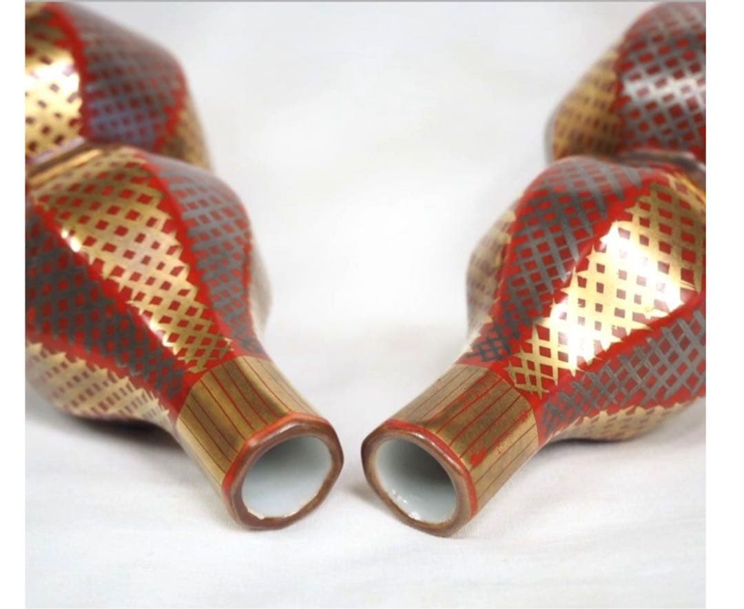 送料無料　日展作家、現代美術展審査員　九谷焼名工　山岸政明作　瑞鳥図徳利　共箱