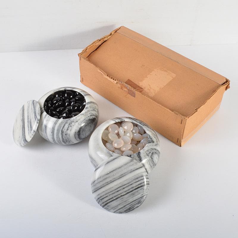 囲碁　碁石　瑪瑙碁石　大理石　碁笥　D　R4559