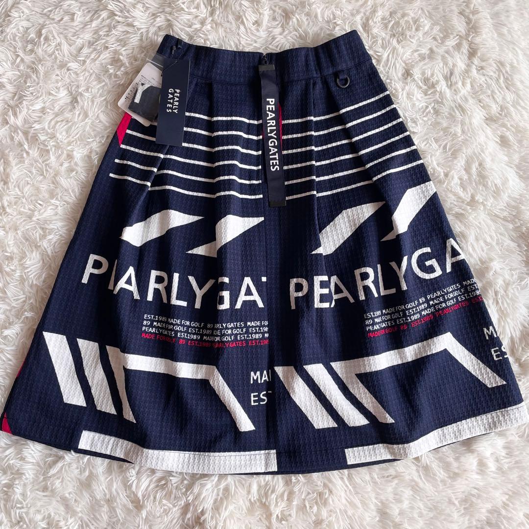 未使用　パーリーゲイツ　ビッグロゴ　ストレッチフレアスカート　ネイビー　0 春夏