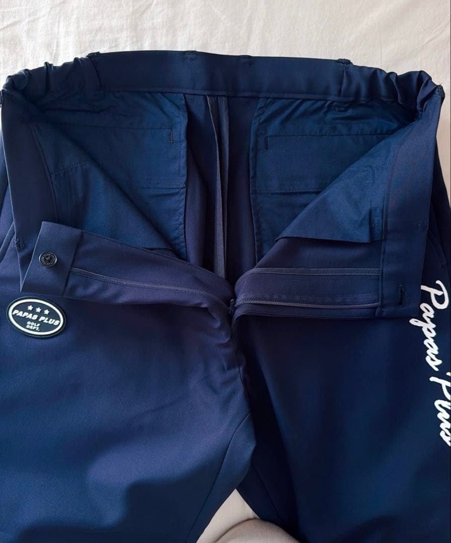 正規 超美品パパスプラス ゴルフ38500円最高級パンツ52 LL ダークネイビ