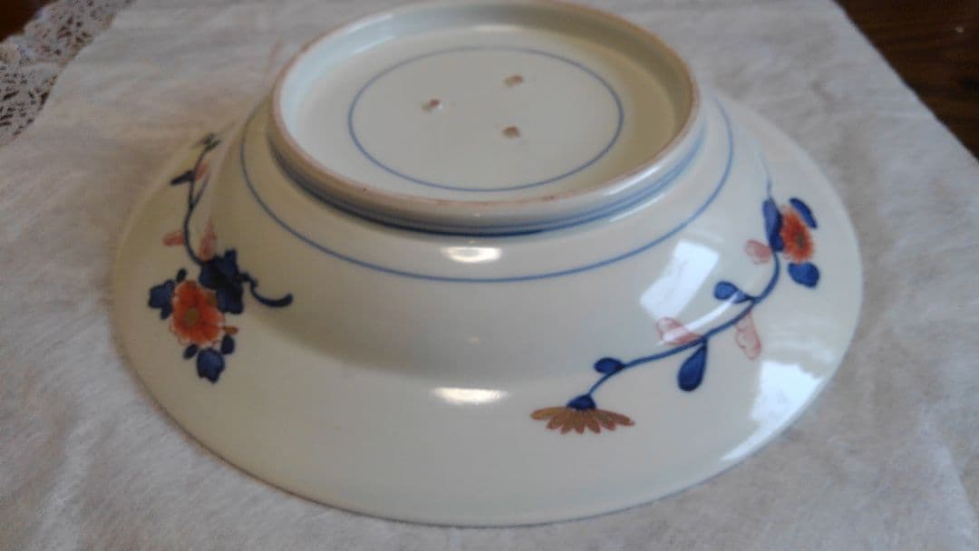 伊万里色絵金彩花籠皿