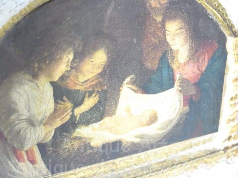 イタリア ヴィンテージ『観幼子イエスと聖母マリア』カルロ・ドルチ３枚続きの祭壇画