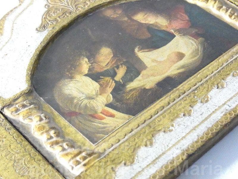 イタリア ヴィンテージ『観幼子イエスと聖母マリア』カルロ・ドルチ３枚続きの祭壇画