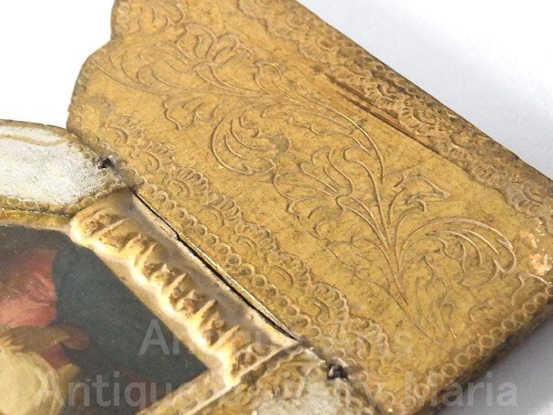 イタリア ヴィンテージ『観幼子イエスと聖母マリア』カルロ・ドルチ３枚続きの祭壇画