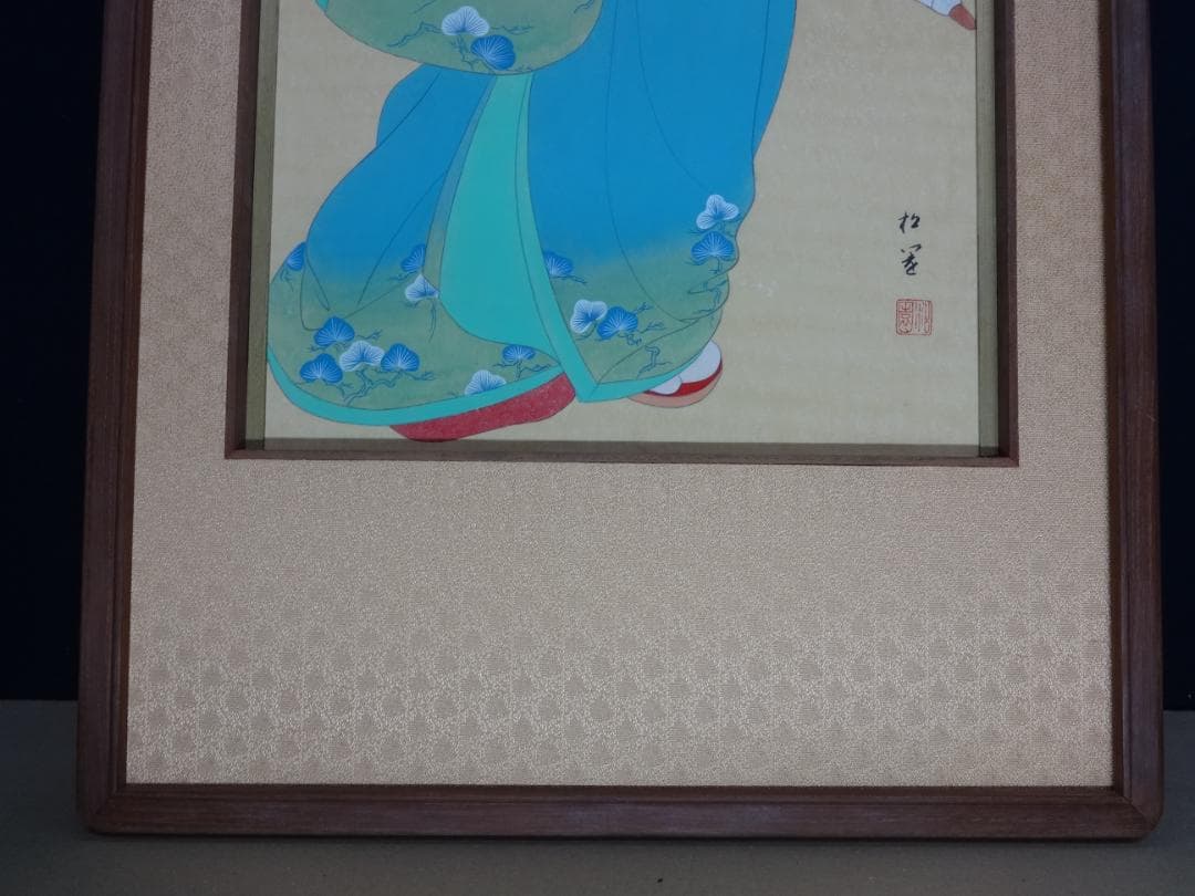 上村松園　舞子 芸者 着物美人・肉筆水彩・大型額装・日本画・ us46r