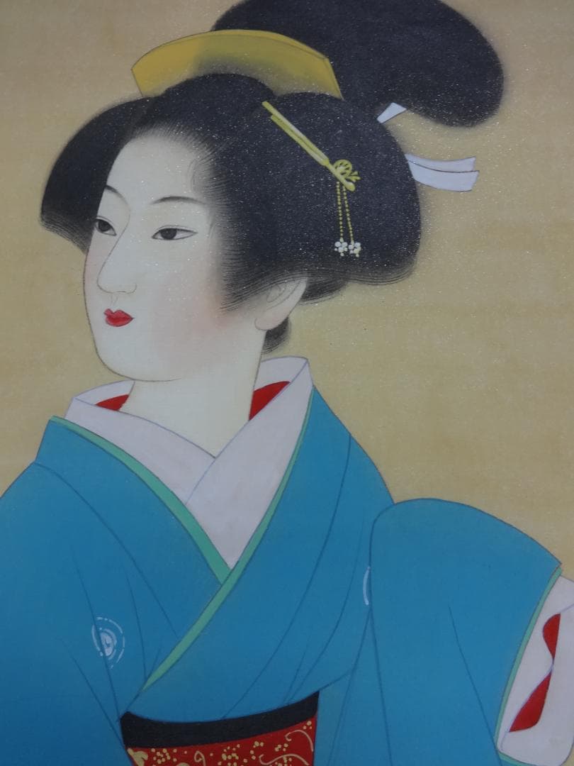 上村松園　舞子 芸者 着物美人・肉筆水彩・大型額装・日本画・ us46r