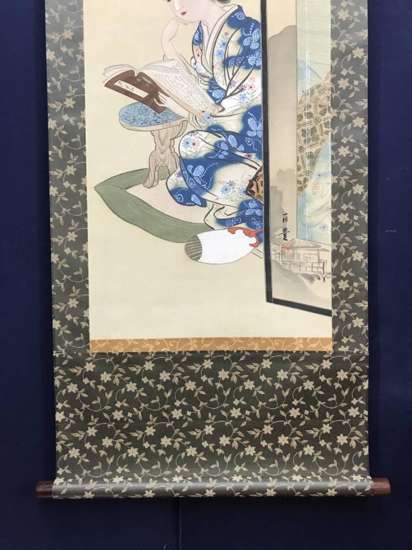 【真作】広田百豊/長月の女/美人図/美人画/掛軸/名家伝来/AC-153