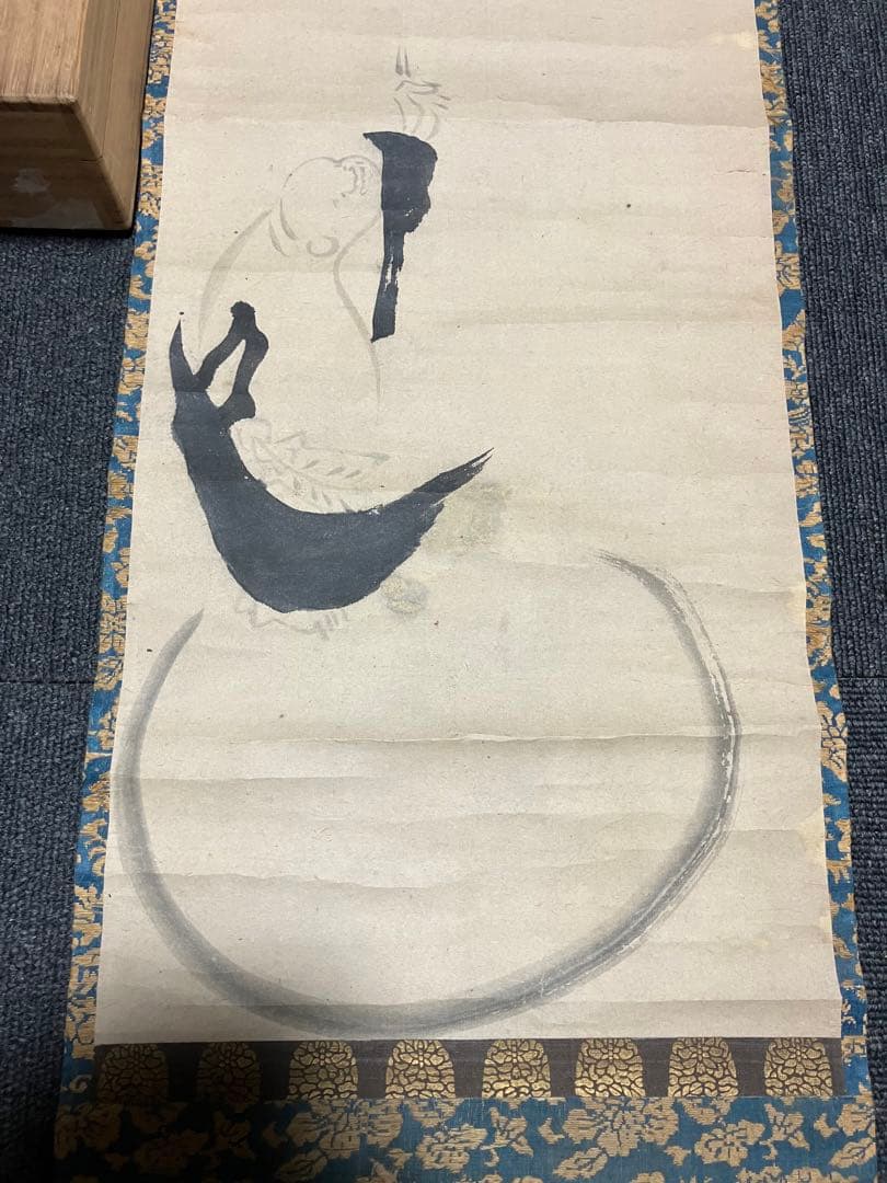 掛軸 白隠 紙本 書 布袋図 年代物 時代物 共箱