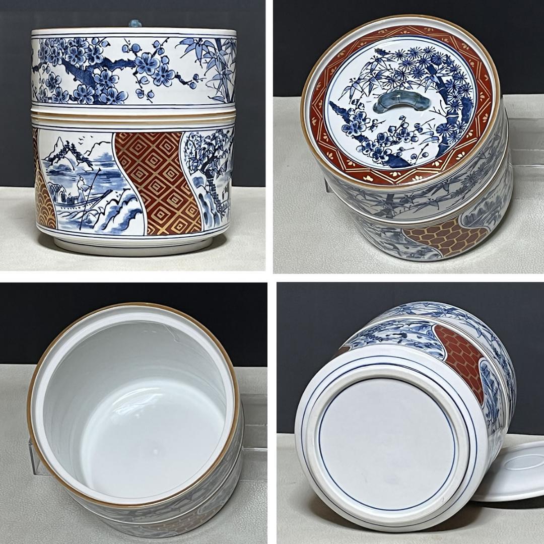 西尾瑞豊 染付 金襴手 皆具 共箱 水指 建水 杓立 蓋置 茶道具【k3580】