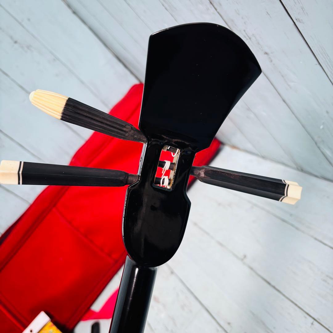 沖縄三線　人工皮　ケース付き　民族楽器　琉球　和楽器　弦楽器　三味線　美品