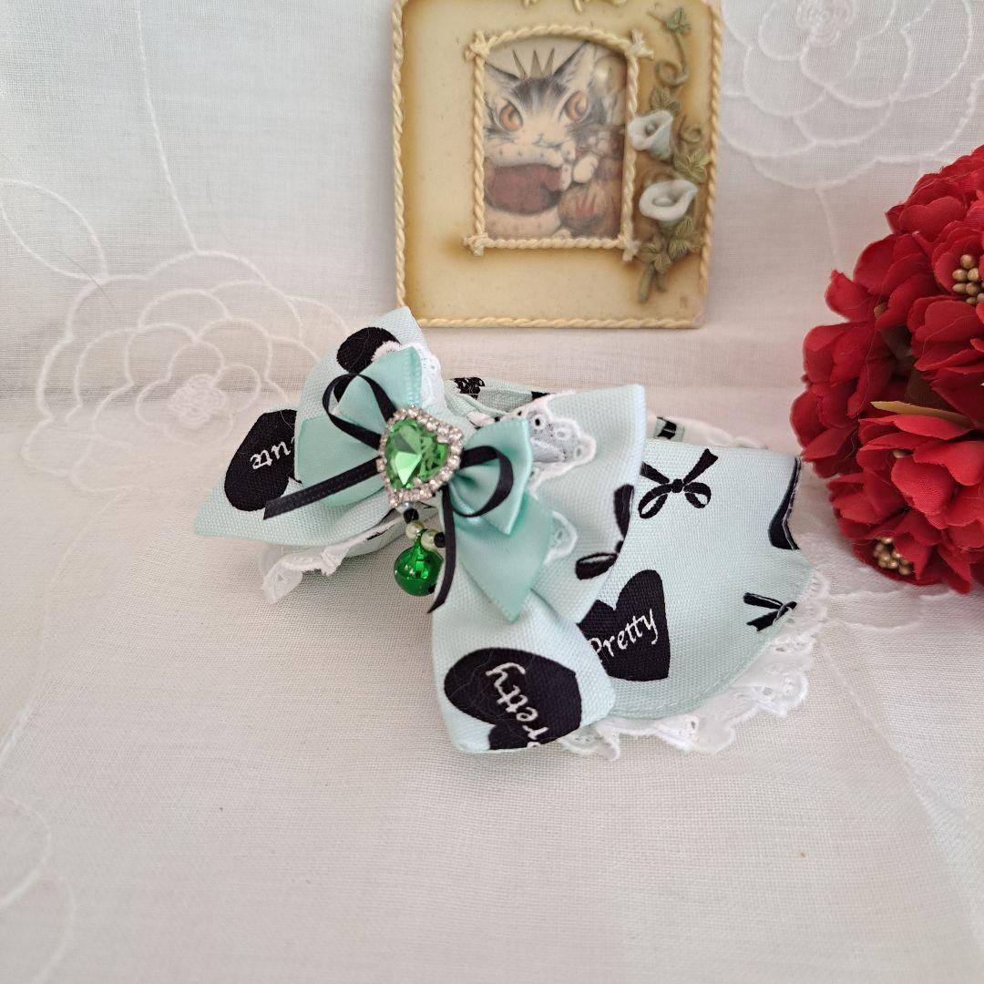 バレンタインハート柄(グリーン)わんちゃん猫ちゃん用襟付き首輪