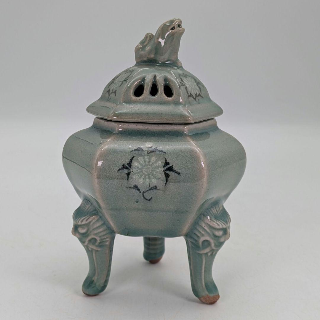 韓国人間国宝 申相浩 獅子摘青磁香炉 高麗青磁 韓国陶磁 香爐 香道具 茶道具