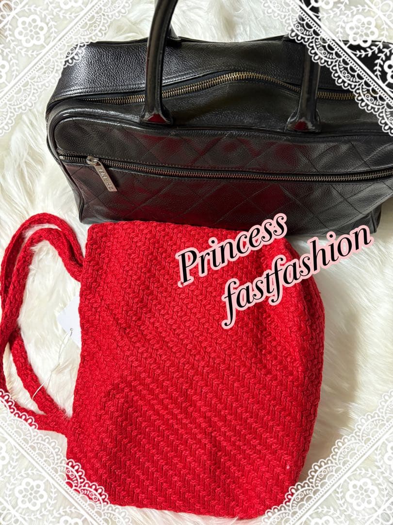 シャネル CHANEL ニット編み レッド＆ブラック スパンコール トートバッグ