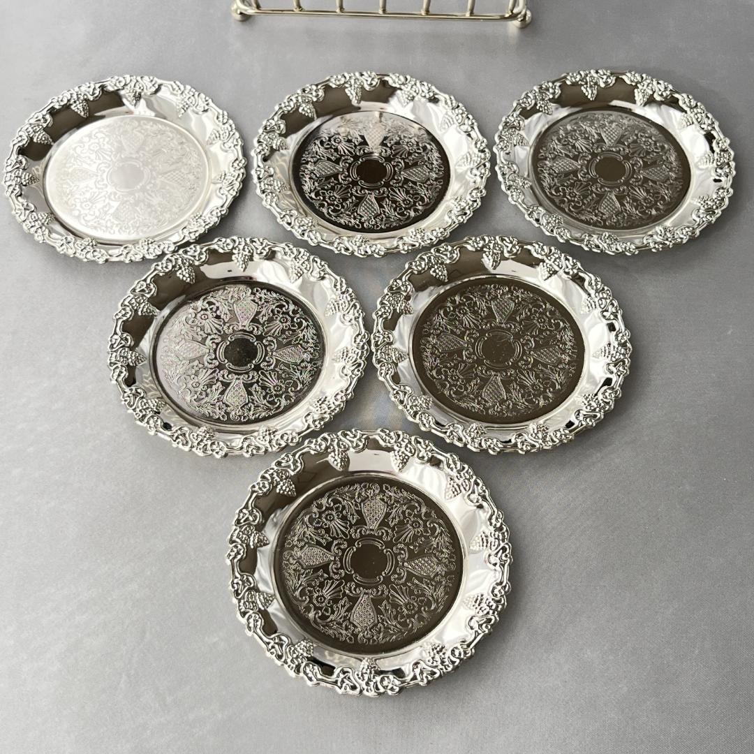 【英国】 葡萄のコースター 6枚 スタンド【シルバープレート】