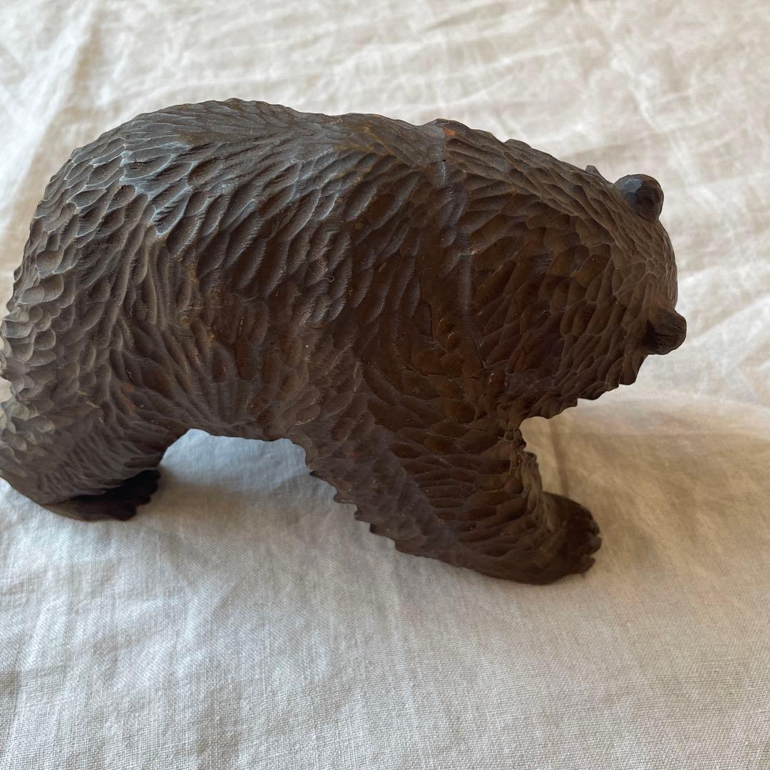 ビンテージ　木彫り　熊　ダークブラウン　ガラス目　作家　アンティーク