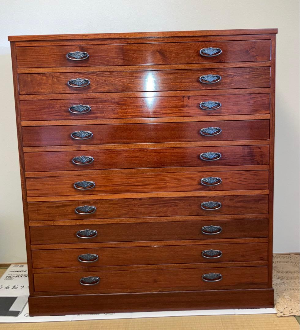 花梨製和タンス 10引き出し 赤みブラウン