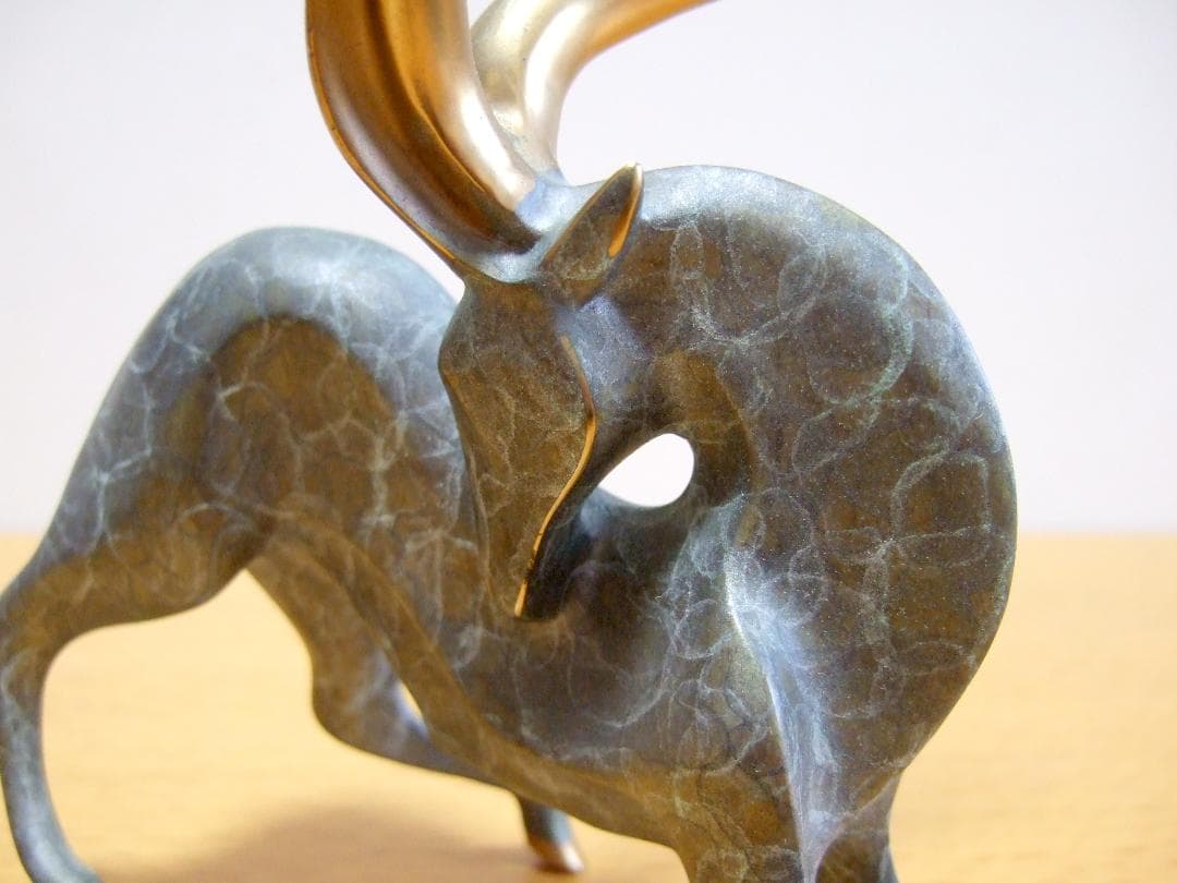 ガゼル 鹿 真鍮 置物 在銘 / ブロンズ アート